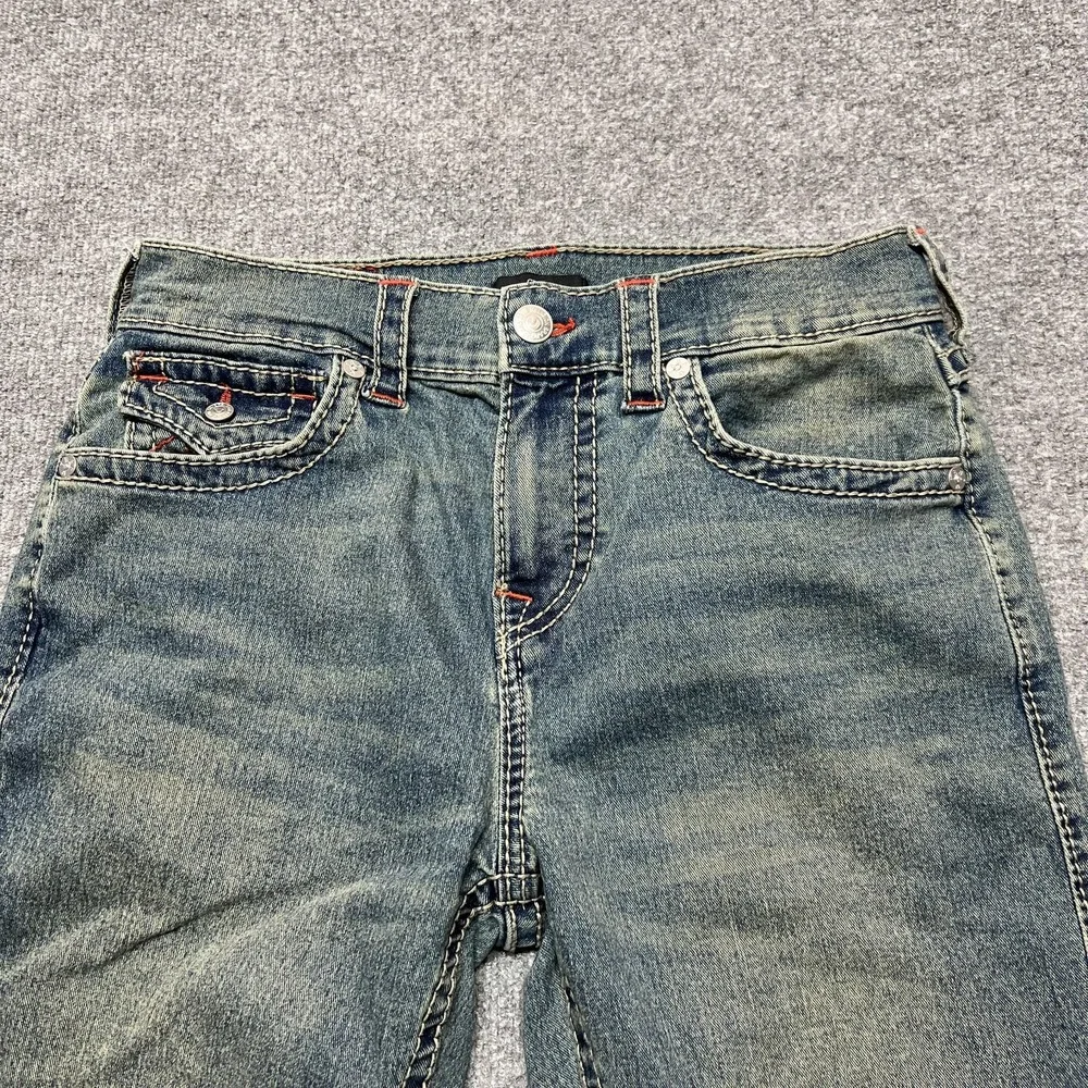 True Religion Jeans Mens 31x32 Blue Geno Big T Flap Slim Stretch Zip Fly